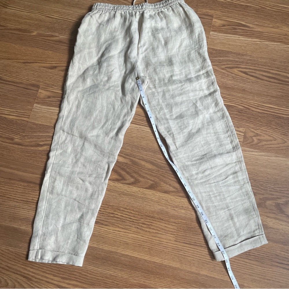 J‎ Crew Linen Pants Taupe Pull On Casual Cropped Cuffed Leg Size 4 - Picture 4 of 9
